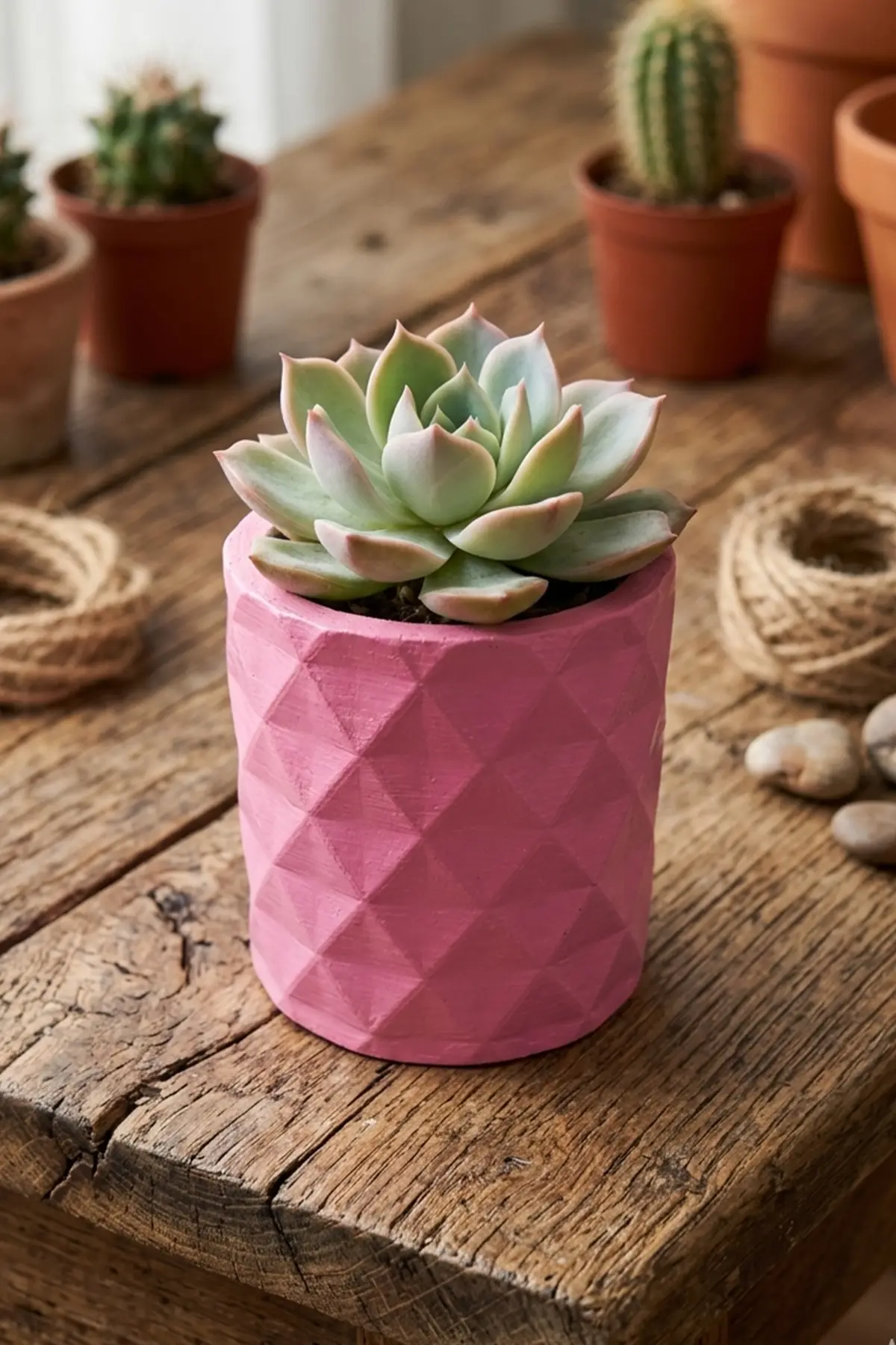 Beton Saks | Geometrik Pembe Mini Sukulent ve Kakts Sakss - N NOXXO